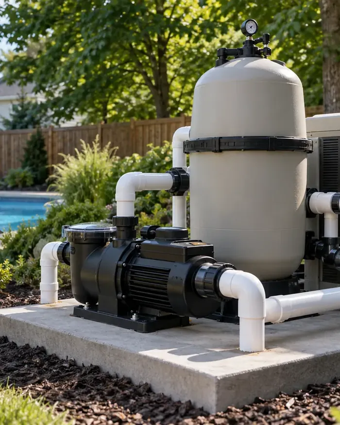 A pool heater with the panel open and new parts installed