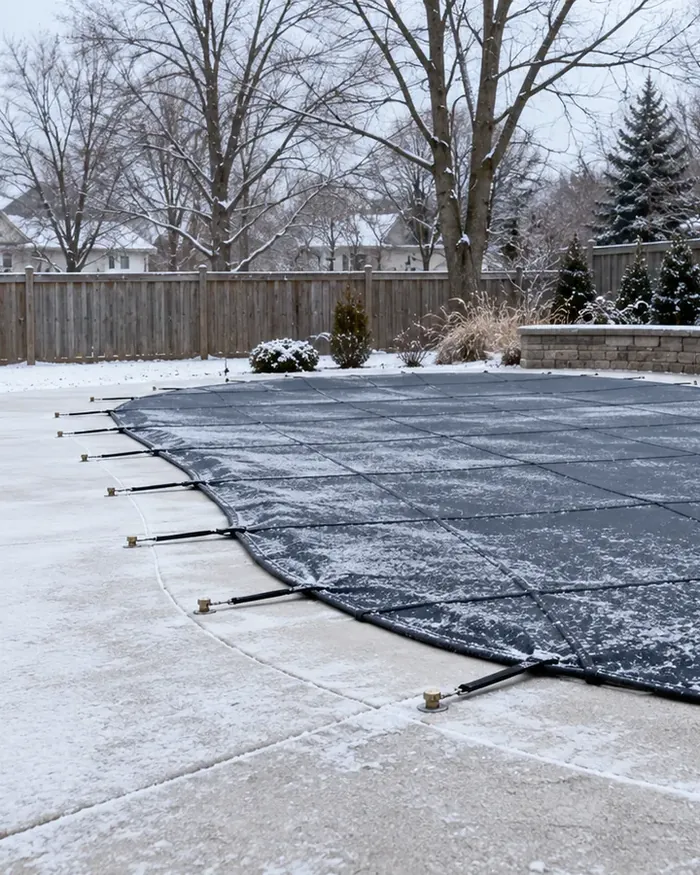 New waterline tile set straight around a pool edge